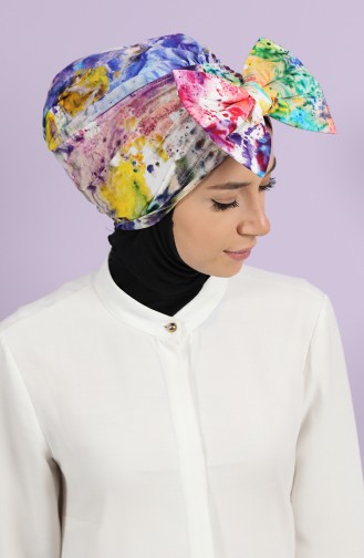 Desenli Dev Fiyonklu Penye Bone B0011-D-7 Mor Saks