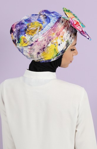 Desenli Dev Fiyonklu Penye Bone B0011-D-7 Mor Saks