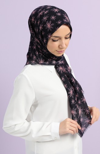 Çift Renk Desenli Çekme Cotton Eşarp 2649-06 Füme Pembe