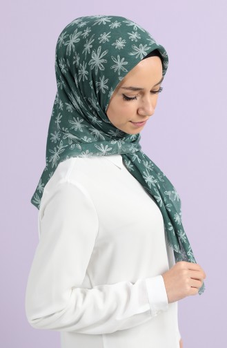 Çift Renk Desenli Çekme Cotton Eşarp 2649-15 Çağla Yeşili Yeşil