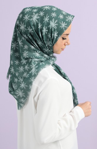 Çift Renk Desenli Çekme Cotton Eşarp 2649-15 Çağla Yeşili Yeşil