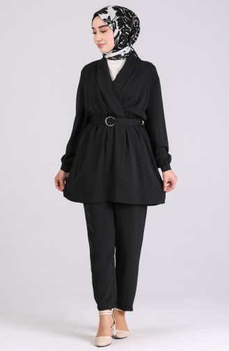 Belted Tunic Pants Double Suit 1090-03 Black 1090-03