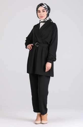 Belted Tunic Pants Double Suit 1090-03 Black 1090-03