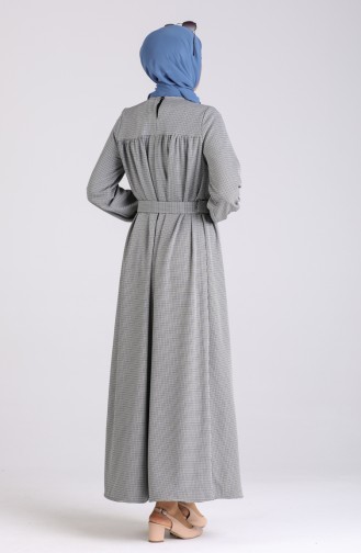 Gingham Pattern Dress 8106-01 Navy Blue 8106-01