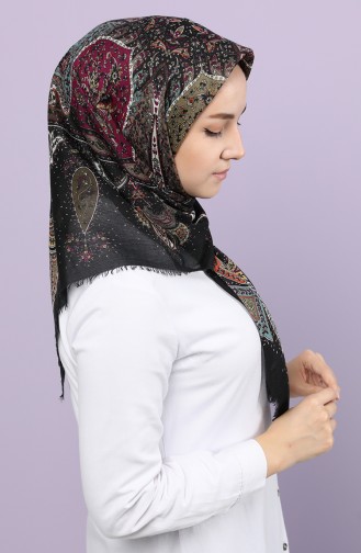 Etnik Desenli Çekme Cotton Eşarp 2648-20 Siyah
