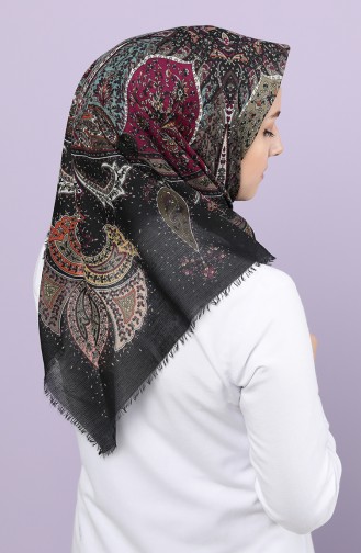 Etnik Desenli Çekme Cotton Eşarp 2648-20 Siyah
