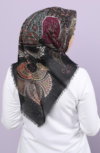 Etnik Desenli Çekme Cotton Eşarp 2648-20 Siyah