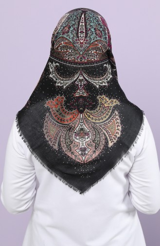 Etnik Desenli Çekme Cotton Eşarp 2648-20 Siyah