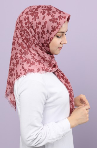 Küçük Çiçek Desenli Çekme Cotton Eşarp 2651-11 Gül Kurusu