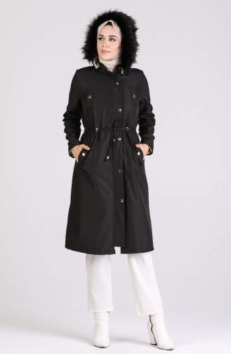 Fur Pocketed Coat 4055-03 Black 4055-03