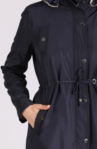 Fur Pocketed Coat 4055-06 Navy Blue 4055-06