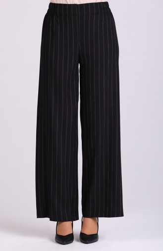 Striped Wide Leg Pants 2035-01 Black 2035-01