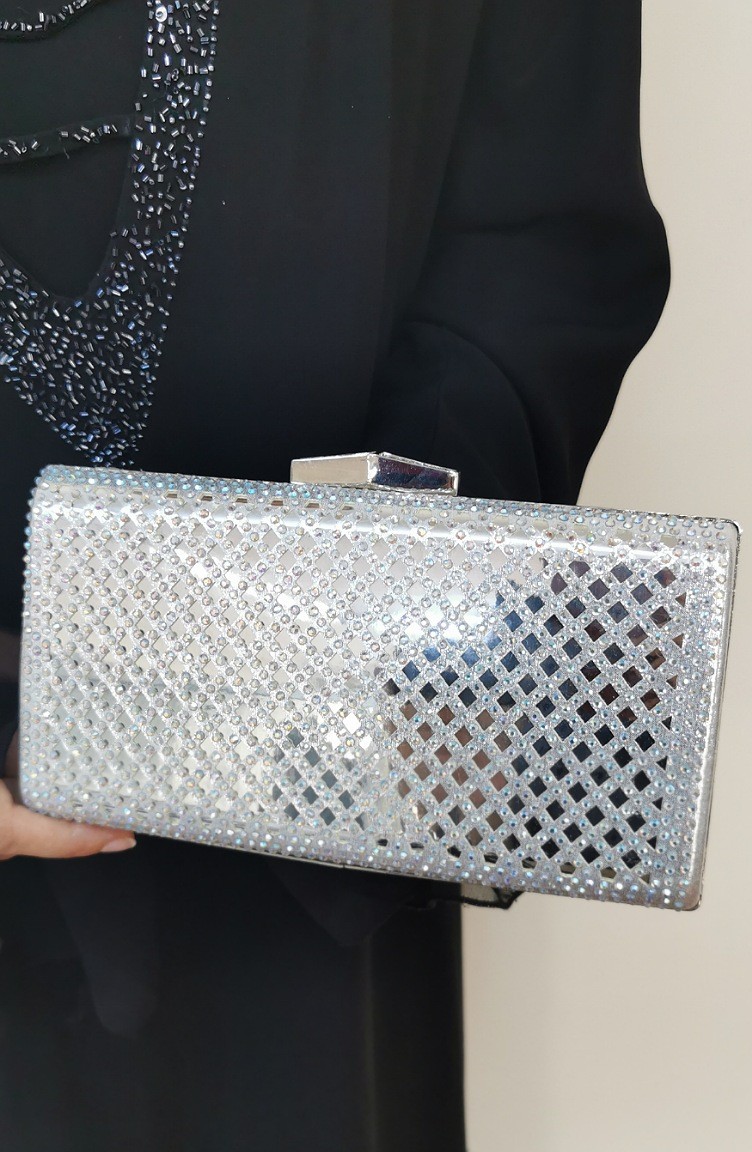 Bayan Clutch Portfoy Kapitone Canta 502125 208 Gumus Gri Sefamerve