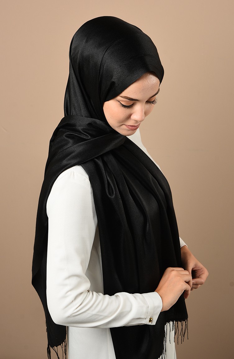 Düz Jakar Şal 54364-02 Siyah