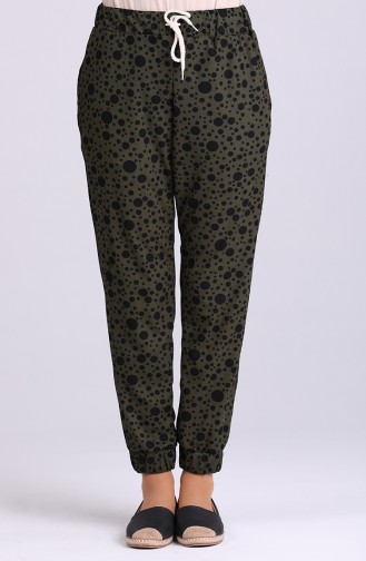 Elastic Patterned Trousers 9016-02 Khaki 9016-02
