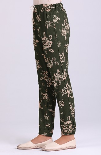 Elastic Patterned Trousers 9015-02 Dark Green 9015-02
