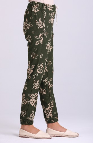 Elastic Patterned Trousers 9015-02 Dark Green 9015-02