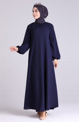 Sleeve And Collar Gathered Dress 3210-01 Navy Blue 3210-01