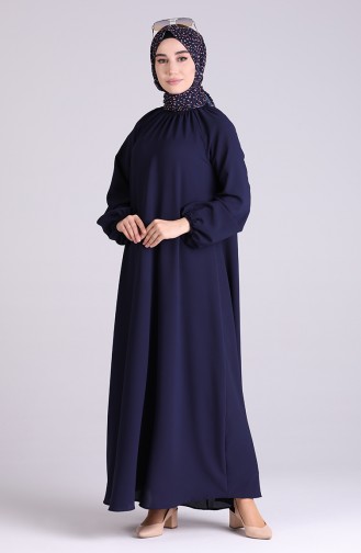 Sleeve And Collar Gathered Dress 3210-01 Navy Blue 3210-01