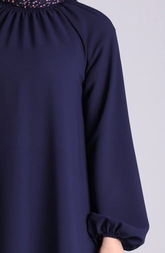 Kolu Ve Yakası Büzgülü Elbise 3210-01 Lacivert