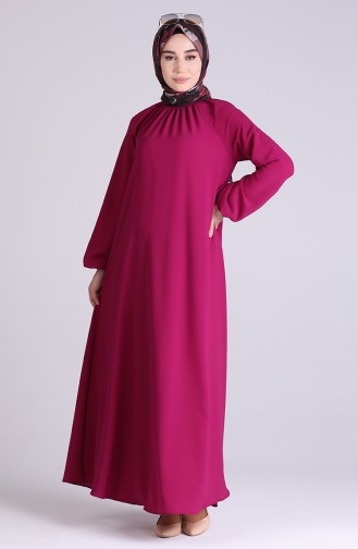 Sleeve And Collar Gathered Dress 3210-03 Fuchsia 3210-03