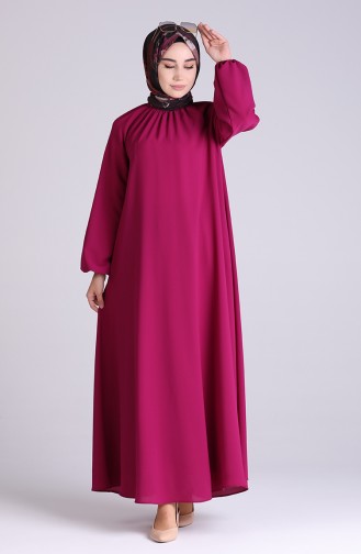 Sleeve And Collar Gathered Dress 3210-03 Fuchsia 3210-03