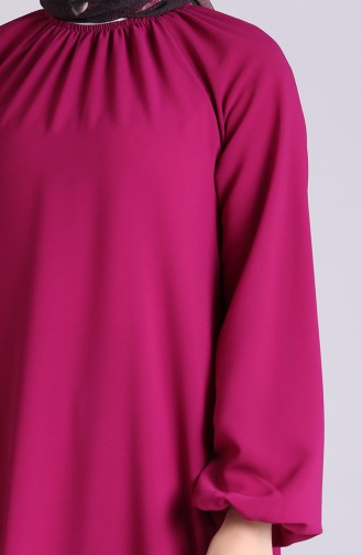 Sleeve And Collar Gathered Dress 3210-03 Fuchsia 3210-03