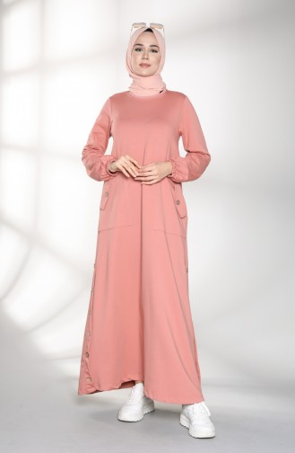 Dress with Two Thread Button Details 8113-01 Powder 8113-01