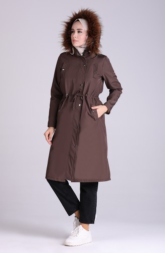 Fur Pocketed Coat 4055-07 Brown 4055-07