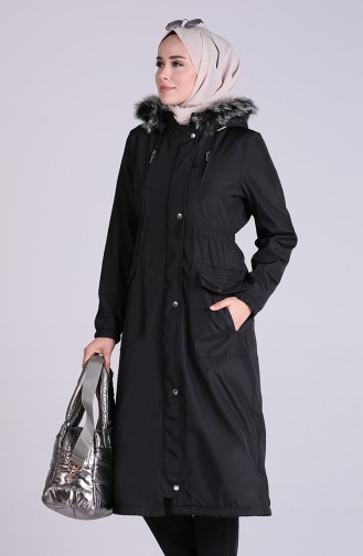 Fur Hooded Coat 9055-01 Black 9055-01