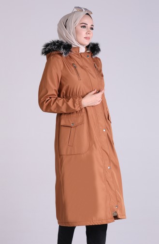 Fur Hooded Coat 9055-06 Caramel 9055-06