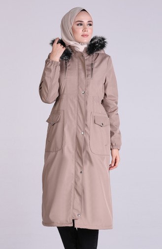 Fur Hooded Coat 9055-07 Beige 9055-07
