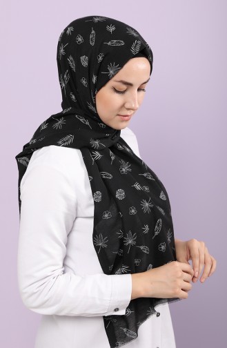 Yaprak Desen Şal 10004-06 Siyah