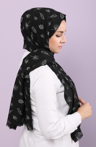 Yaprak Desen Şal 10004-06 Siyah