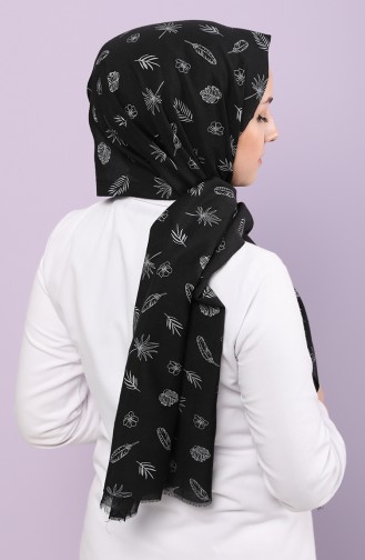 Yaprak Desen Şal 10004-06 Siyah