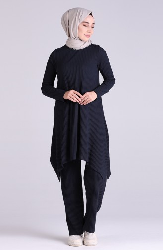 Asimetrik Tunik Pantolon İkili Takım 8147-08 Lacivert