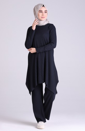 Asimetrik Tunik Pantolon İkili Takım 8147-08 Lacivert