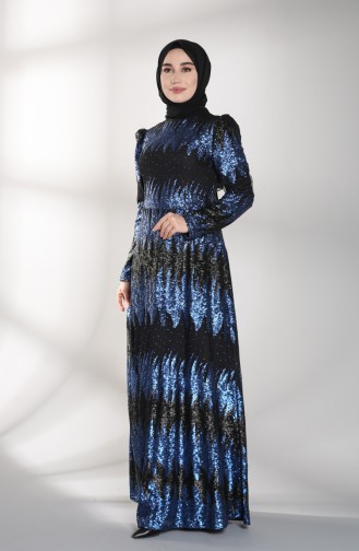 Saks-Blau Hijab-Abendkleider 7275-01