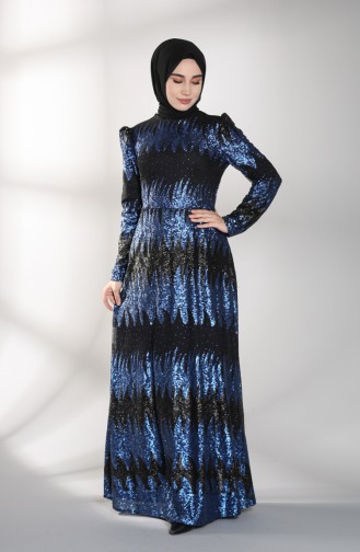 Saks-Blau Hijab-Abendkleider 7275-01