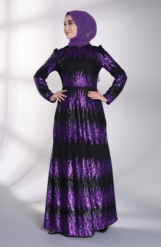 Sequined Evening Dress 7275-05 Purple 7275-05