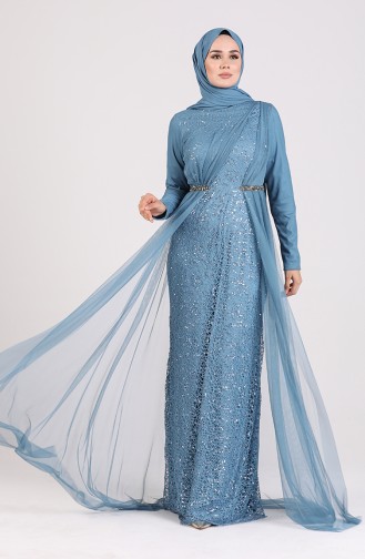 Sequined Tulle Evening Dress 5388-02 Indigo 5388-02