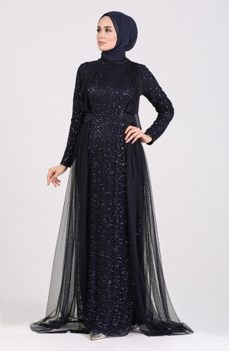 Silvery Evening Dress 5348-08 Navy Blue 5348-08