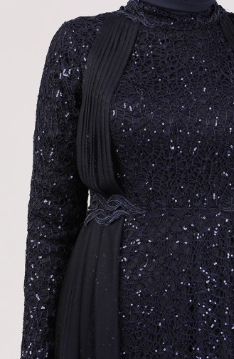 Silvery Evening Dress 5348-08 Navy Blue 5348-08