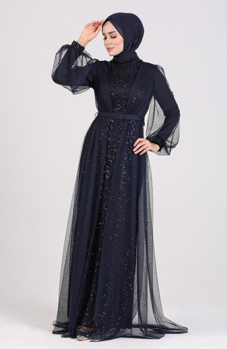 Navy Blue İslamitische Avondjurk 5383-07