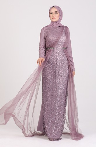 Sequined Tulle Evening Dress 5388-07 Lilac 5388-07