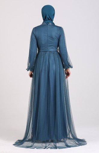 Petrol Hijab Evening Dress 5383-02