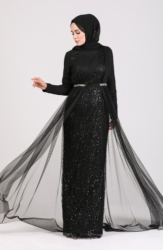 Sequined Tulle Evening Dress 5388-01 Black 5388-01