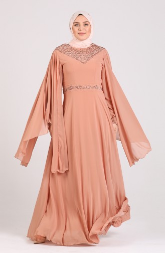 Salmon Hijab Evening Dress 1555-07