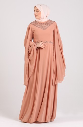 Salmon Hijab Evening Dress 1555-07