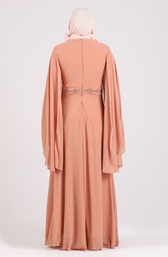 Salmon Hijab Evening Dress 1555-07